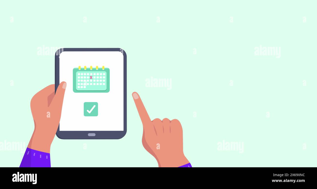 Immagine delle icone di viaggio sulle mani utilizzando il tablet Foto Stock