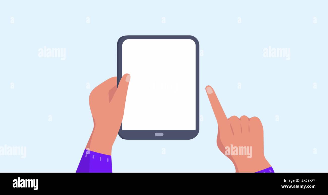 Immagine delle mani che utilizzano un tablet con icone da viaggio Foto Stock