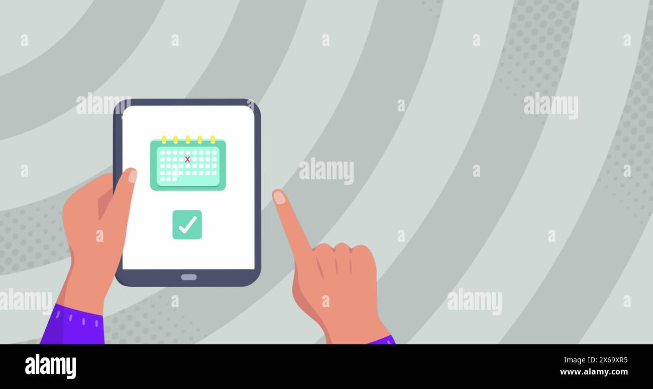 Immagine delle icone di viaggio sulle mani utilizzando il tablet Foto Stock