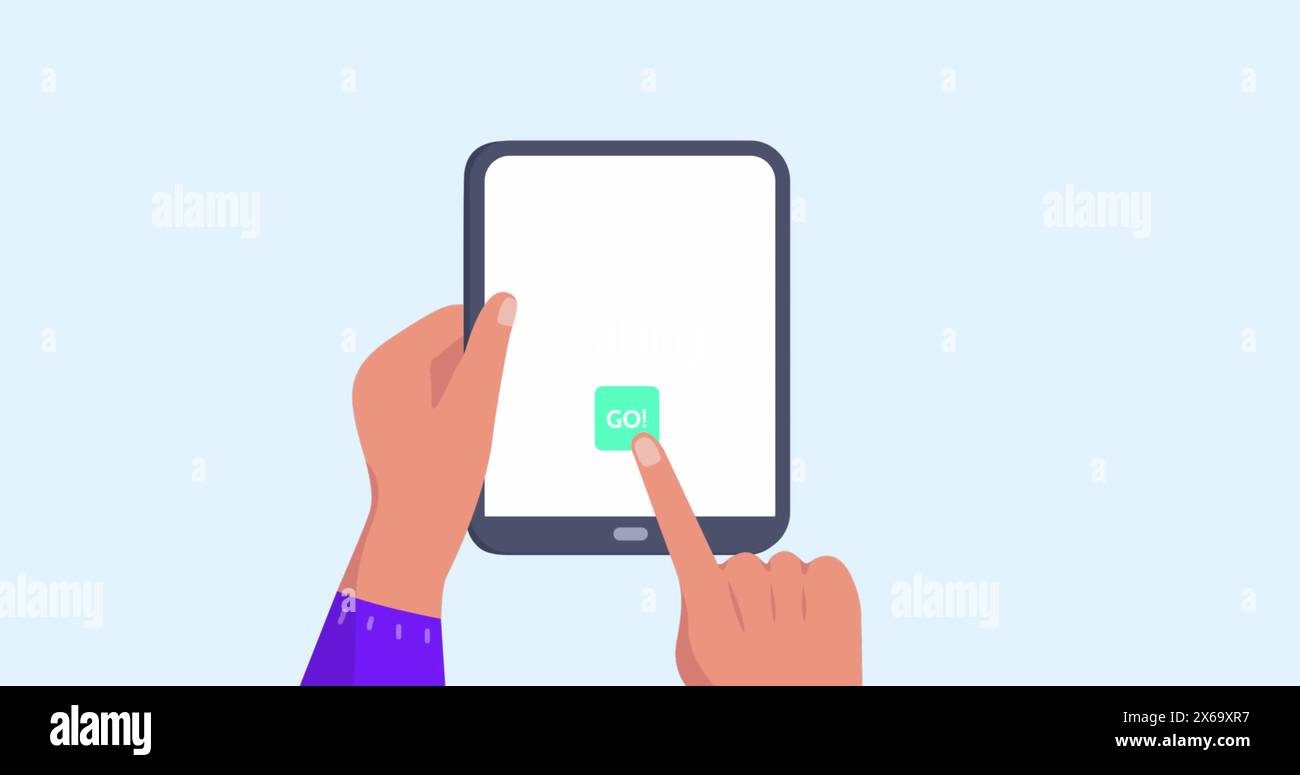 Immagine delle mani che utilizzano un tablet con icone da viaggio Foto Stock