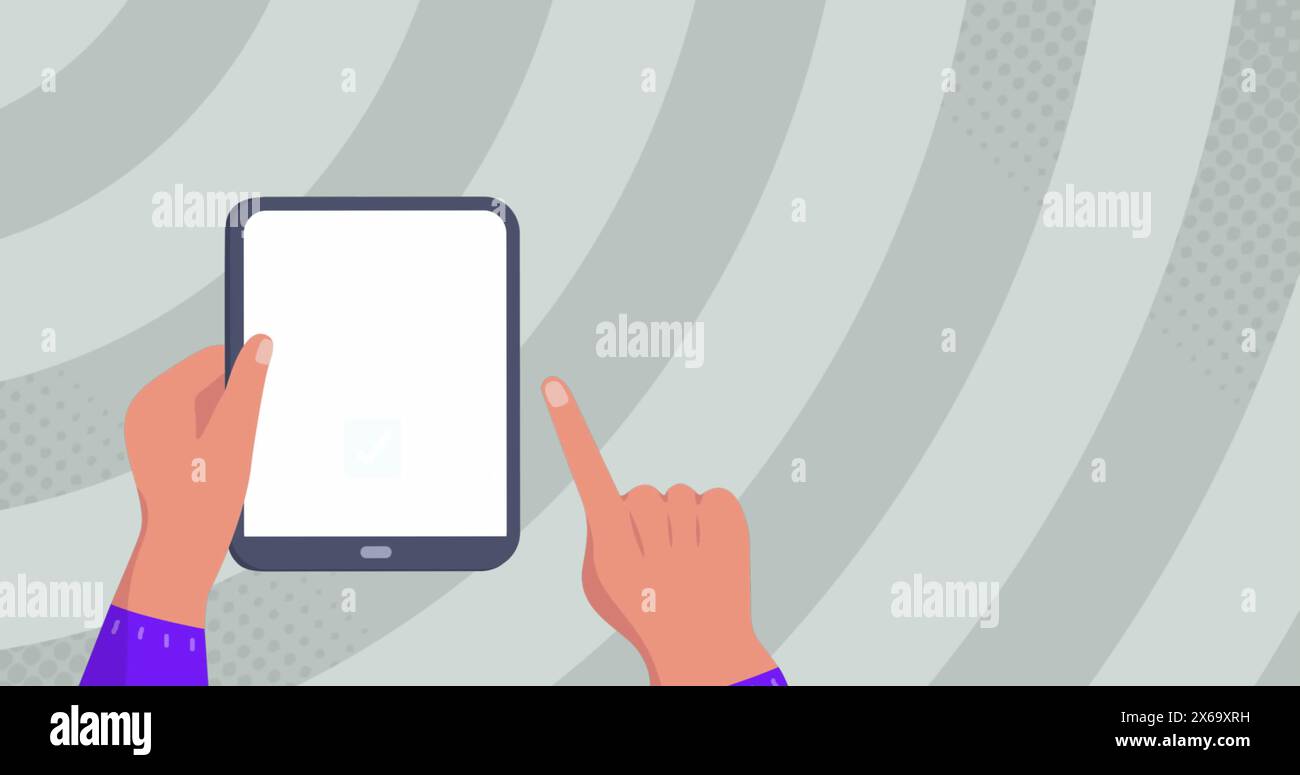 Immagine delle icone di viaggio sulle mani utilizzando il tablet Foto Stock