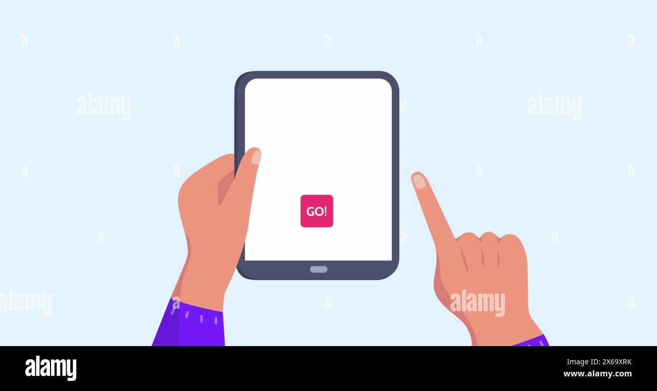 Immagine delle mani che utilizzano un tablet con icone da viaggio Foto Stock