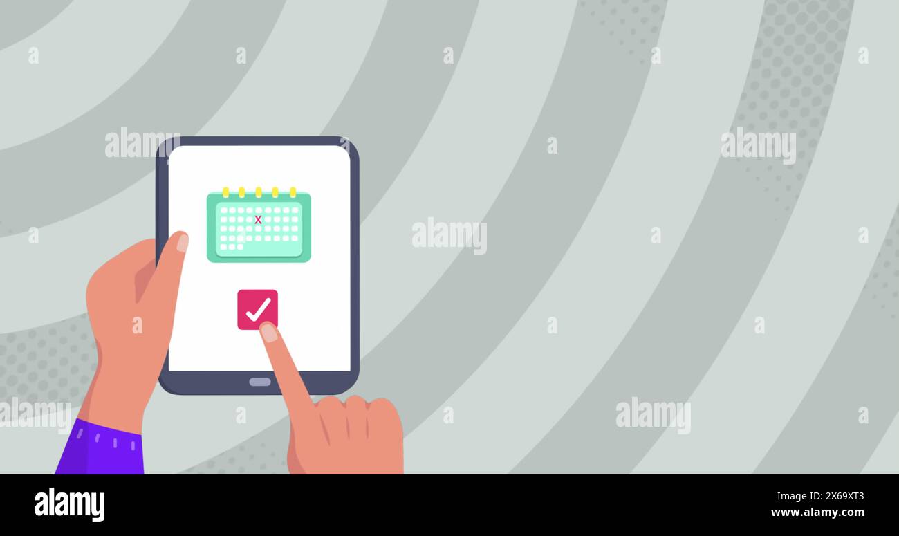 Immagine delle icone di viaggio sulle mani utilizzando il tablet Foto Stock