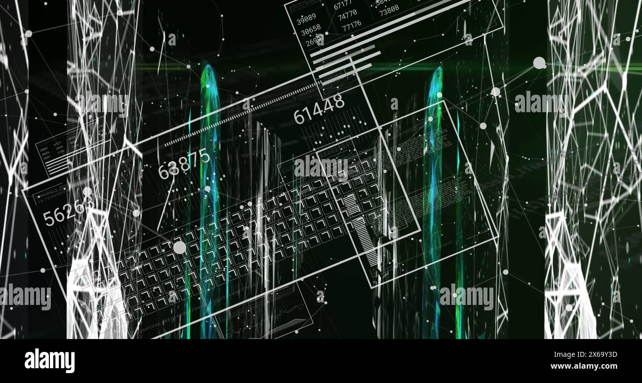 Immagine dell'elaborazione dei dati sugli schermi del computer Foto Stock