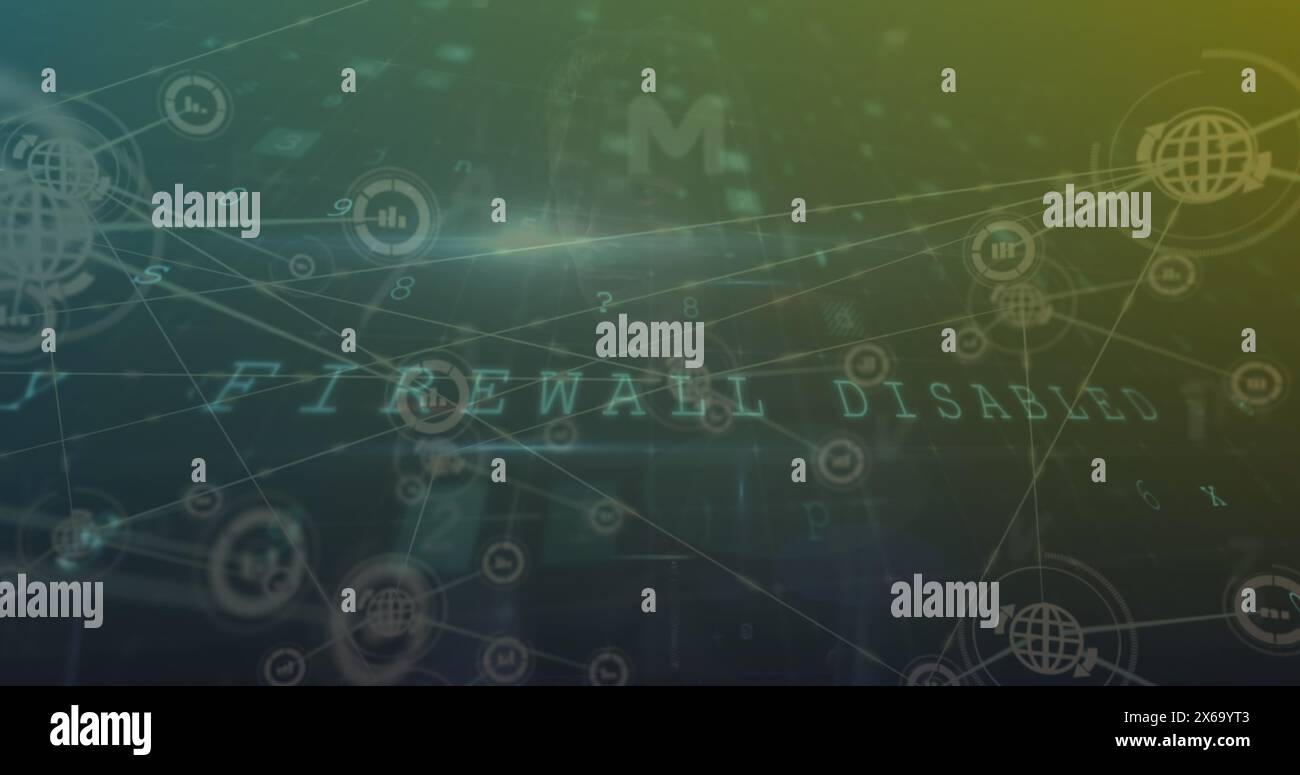 Immagine delle icone collegate su testo, lettere, simboli e numeri sullo sfondo astratto Foto Stock