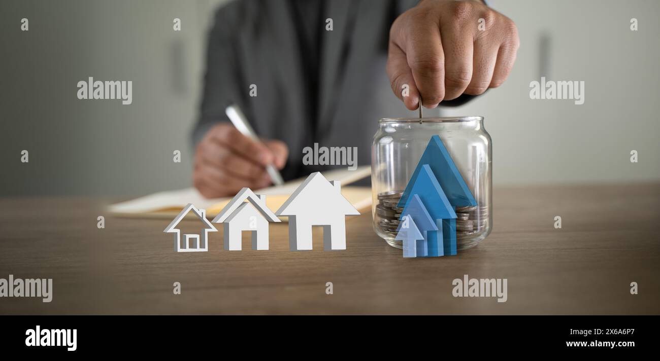 I conti di risparmio per gli investimenti immobiliari sono effettuati per acquistare una casa sul mercato immobiliare. Foto Stock