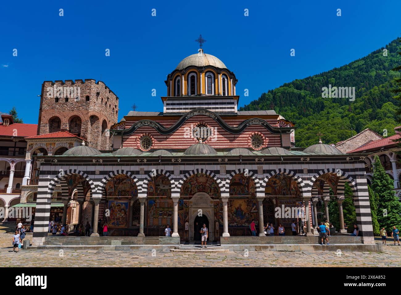 Monastero di Rila, il più grande monastero ortodosso orientale dei Monti Rila, Bulgaria Foto Stock