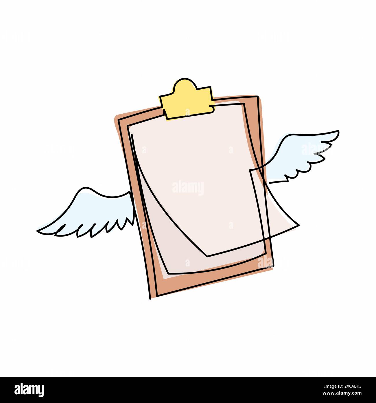 Linea singola continua disegnando appunti volanti con ali. Riempimento dell'elenco di controllo sul blocco note. Concetto di sondaggio, quiz, elenco delle cose da fare o accordo. Moderno Illustrazione Vettoriale