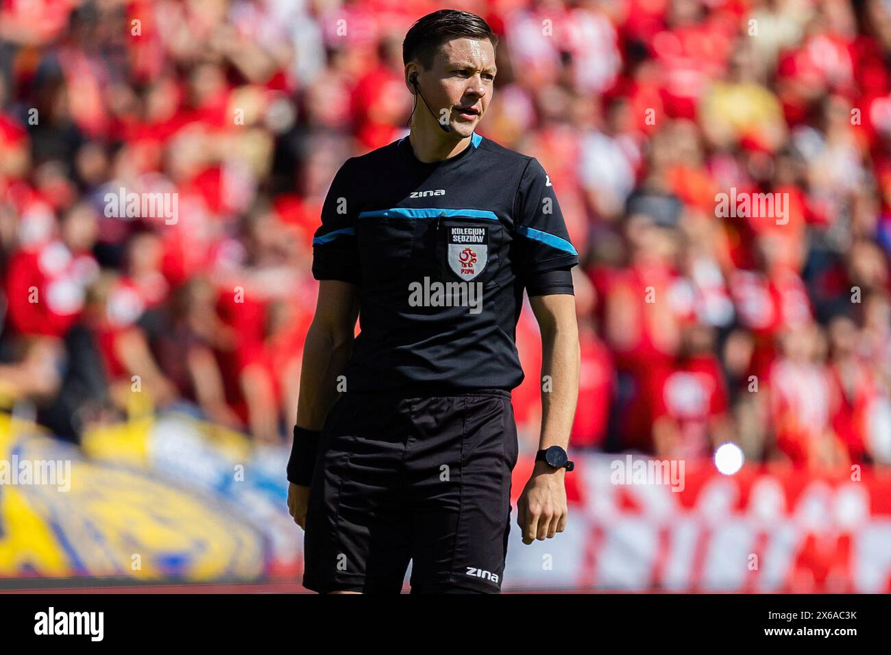 Lodz, Polonia. 12 maggio 2024. L'arbitro Patryk Gryckiewicz visto durante la partita polacca della PKO Ekstraklasa League tra Widzew Lodz e Zaglebie Lubin allo stadio municipale di Widzew Lodz. Punteggio finale; Widzew Lodz 1:3 Zaglebie Lubin. Credito: SOPA Images Limited/Alamy Live News Foto Stock