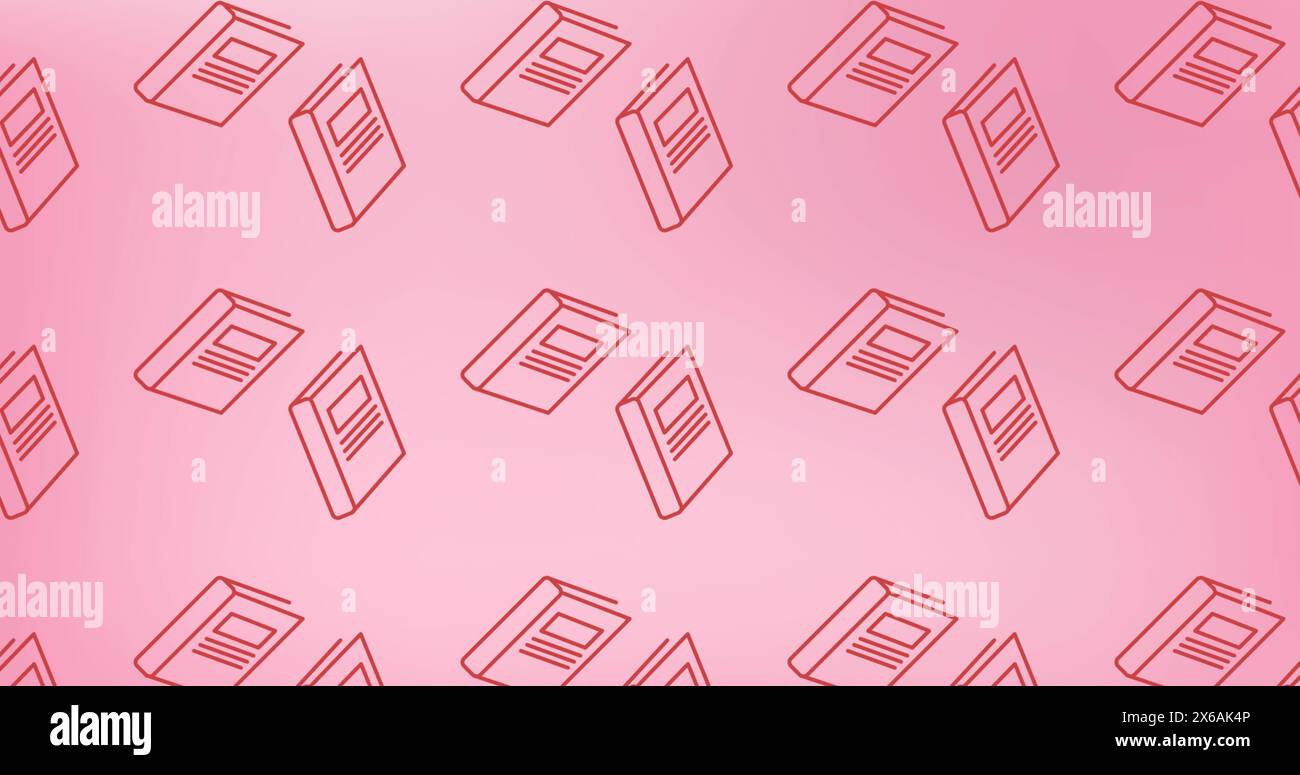 Immagine di più icone del libro scolastico con motivo senza cuciture su sfondo rosa Foto Stock