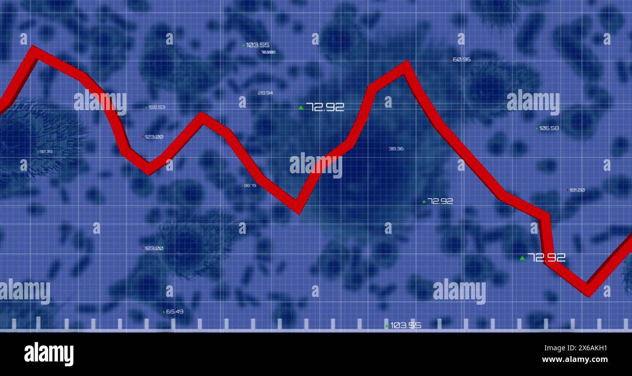 Immagine del grafico rosso con elaborazione dei dati sulle cellule virali Foto Stock