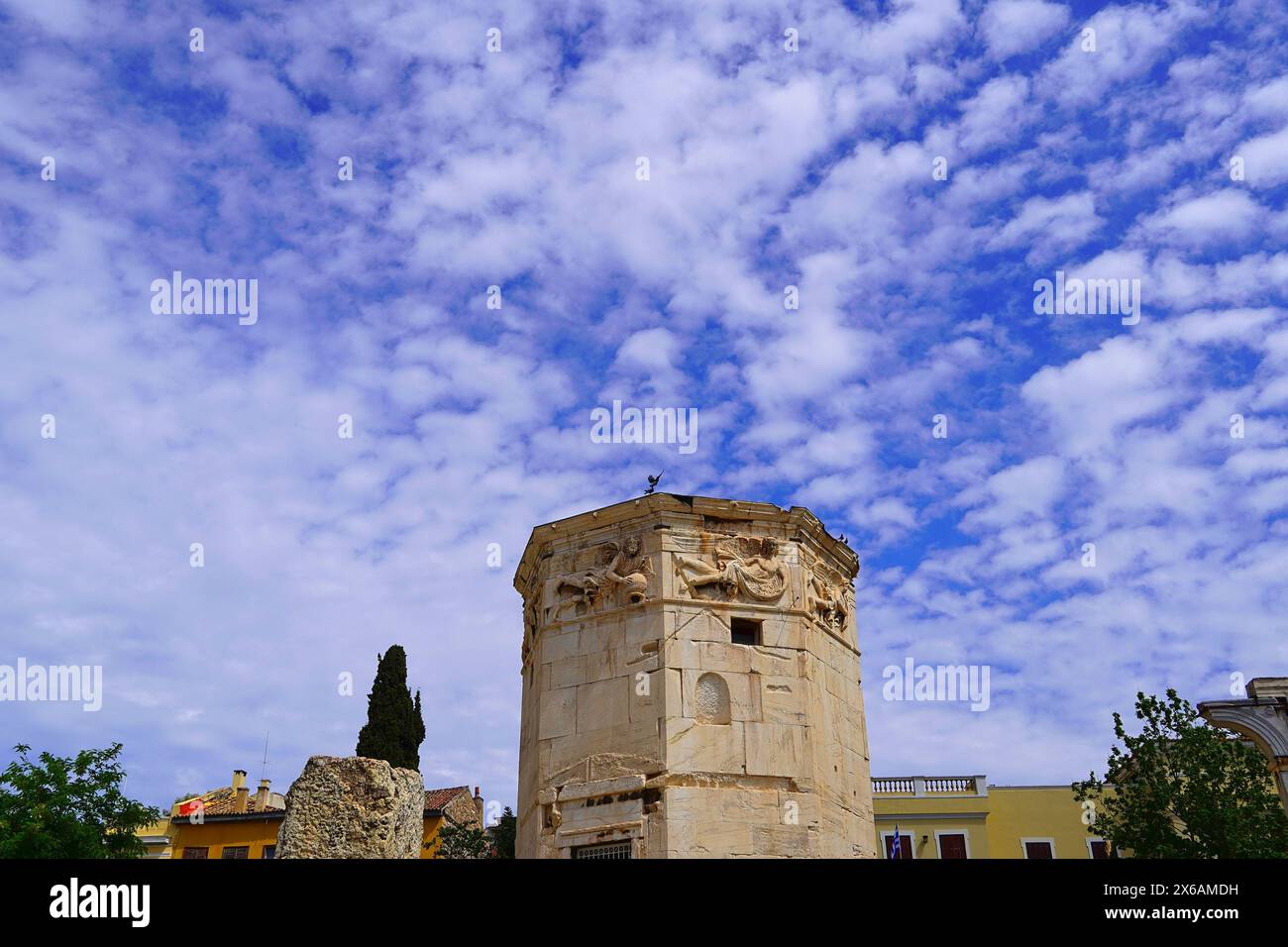 La Torre dei Venti, o Horologion di Andronikos Kyrrhestes, un'antica torre dell'orologio, ad Atene, in Grecia Foto Stock