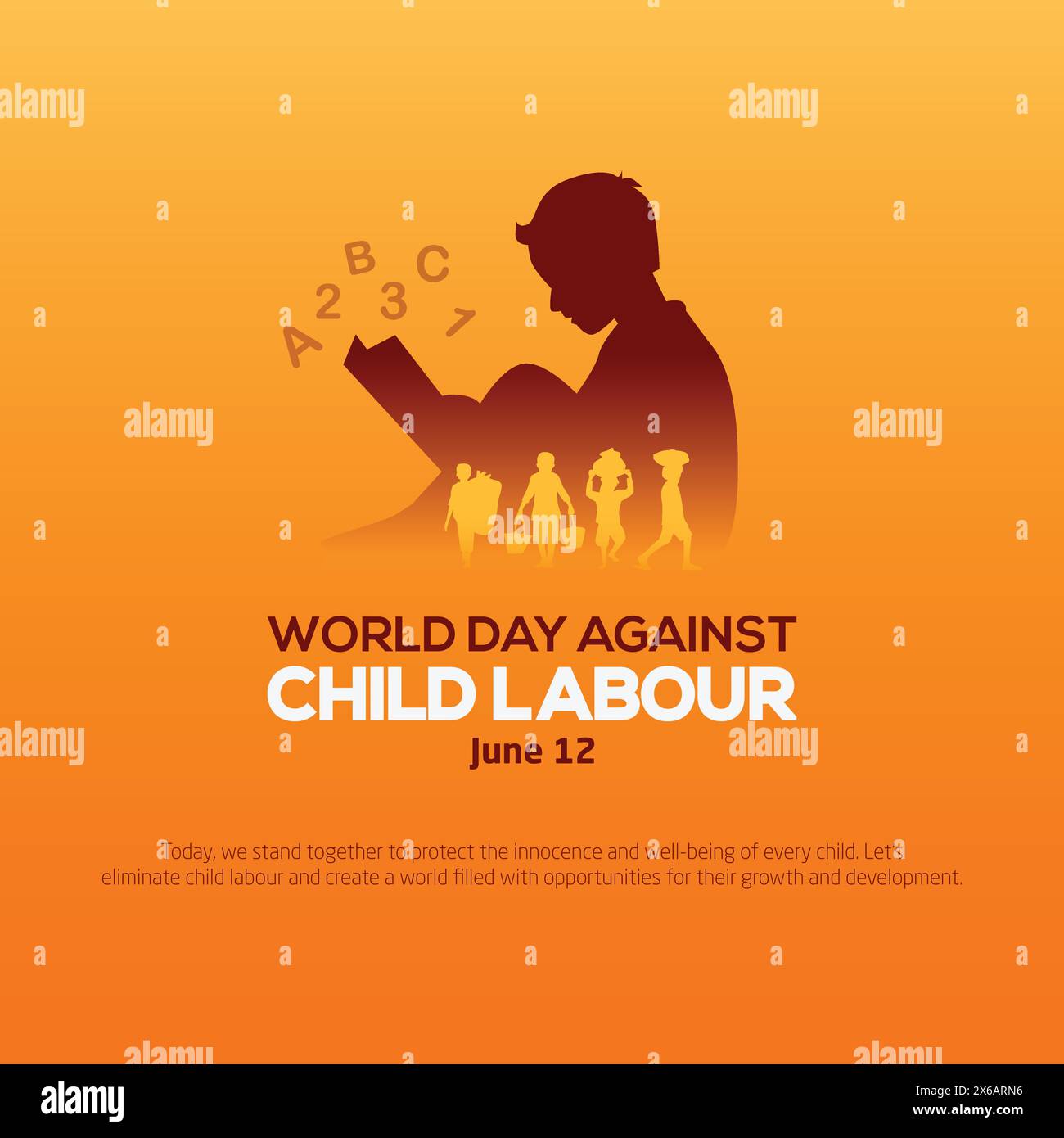 Giornata mondiale contro il concetto di lavoro infantile con bambino. disegno dell'illustrazione vettoriale astratta Illustrazione Vettoriale