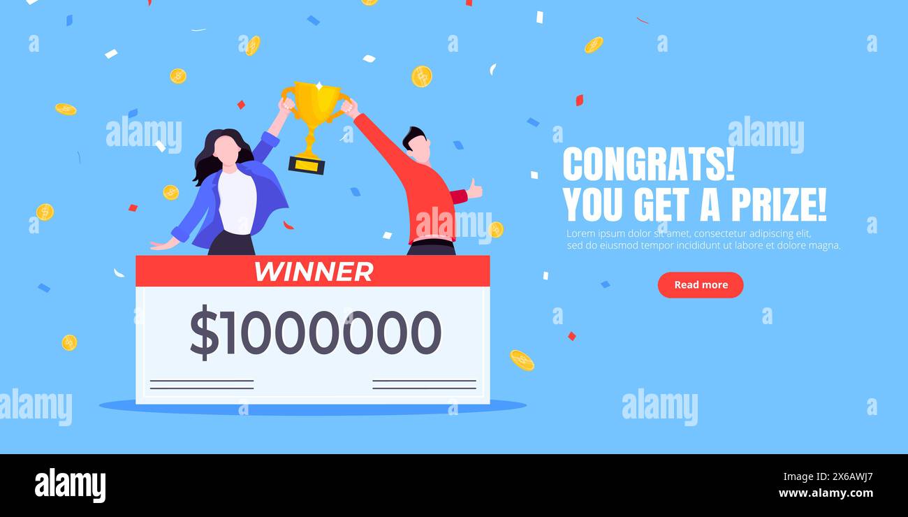 Felice vincitore della lotteria con un grande premio di stipendio. Illustrazione Vettoriale