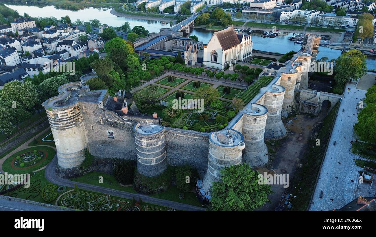 Foto drone castello di Angers Francia Europa Foto Stock