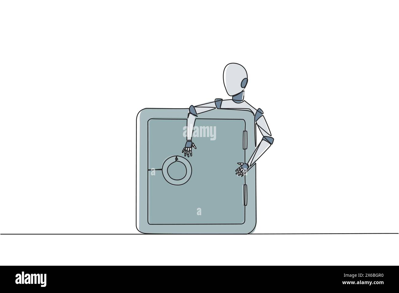 Cassetta di sicurezza robotizzata con disegno a una sola linea. Aggiunta di un livello per renderlo più sicuro. Crittografare i dati. Concetto di sviluppo tecnologico del futuro. INTELLIGENZA ARTIFICIALE Illustrazione Vettoriale