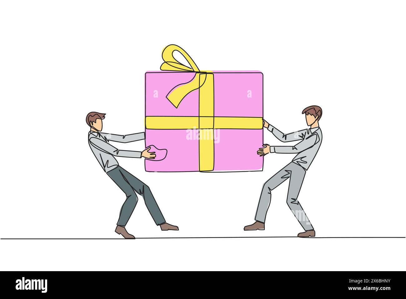 Una sola linea che attira due uomini d'affari professionisti che lottano per la grande confezione regalo. Gli imprenditori contro l'inquinamento ambientale lottano per la maggior parte Illustrazione Vettoriale
