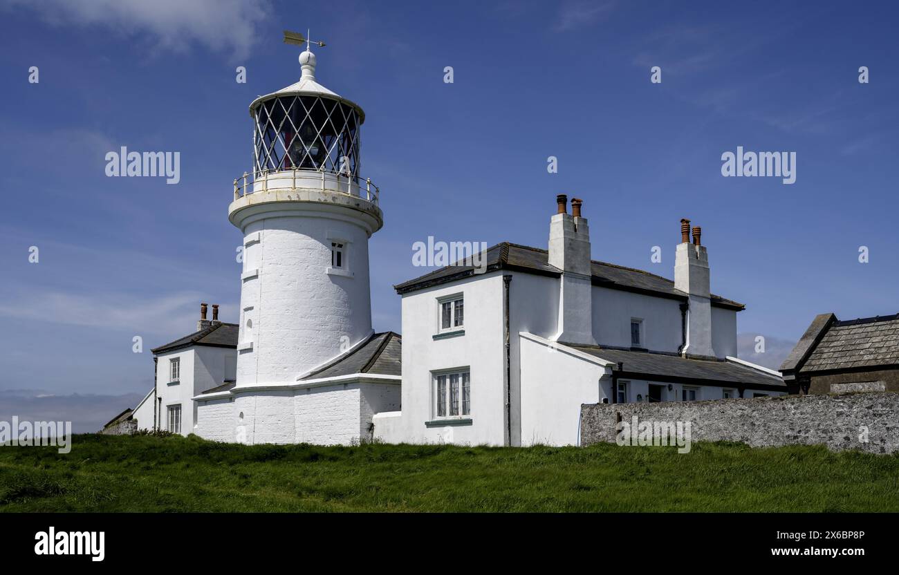 Faro di Chapel Point, Caldey Island, Tenby, Pembrokeshire, Galles, REGNO UNITO Foto Stock