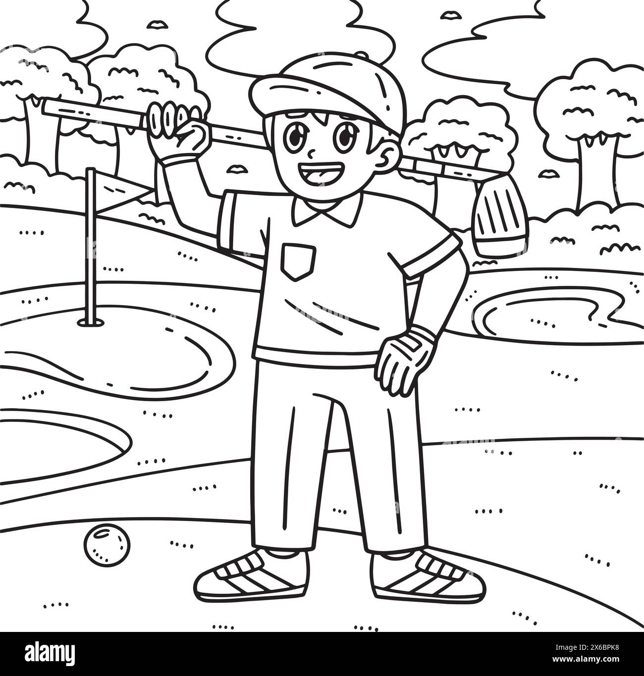 Golf con Club Coloring Page per bambini Illustrazione Vettoriale