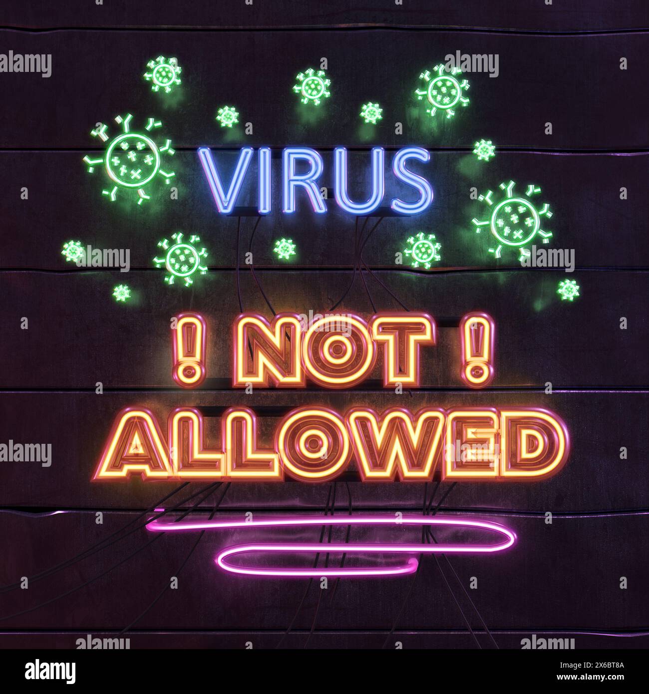 Testo del segno al neon realistico - virus non consentito, non gen ai Foto Stock