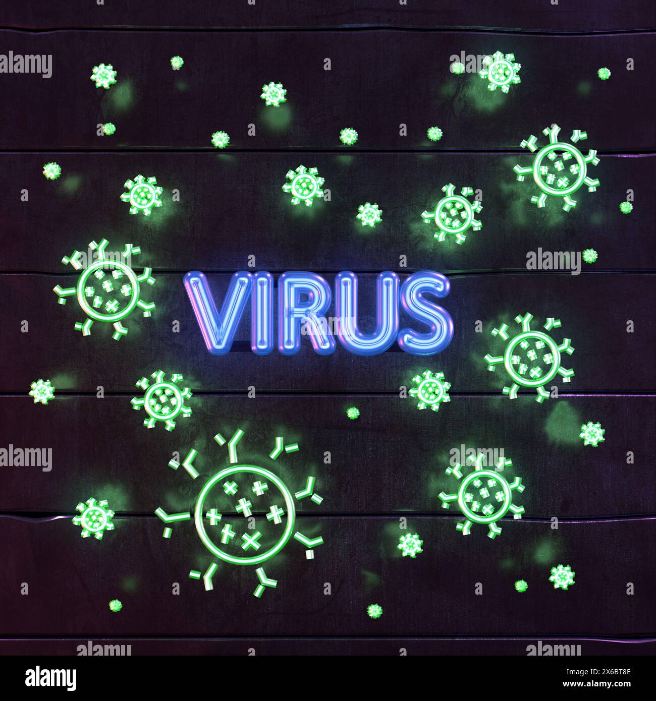 Testo del segno al neon realistico - virus, non gen ai Foto Stock