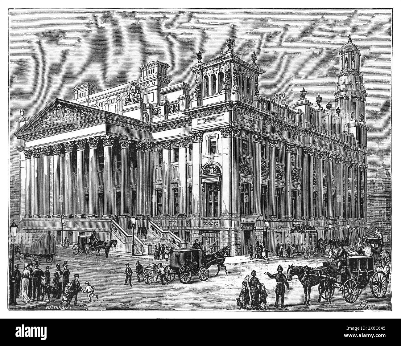 Royal Exchange, Manchester, Inghilterra. Fine del XIX secolo. Black and White Illustration from Our Own Country Vol III pubblicato da Cassell, Petter, Galpin & Co. Alla fine del XIX secolo. Foto Stock