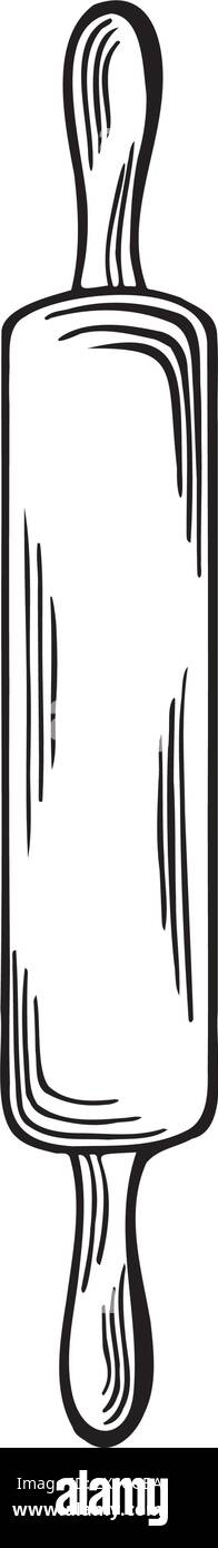 Mattarello in legno. Icona degli utensili da cucina. Illustrazione piatta vettoriale isolata. Utensili da forno per stendere l'impasto. Attrezzature in legno naturale, utensili Illustrazione Vettoriale