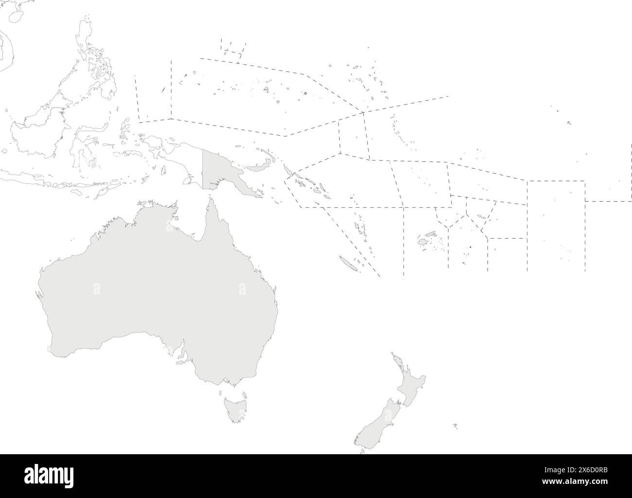 Illustrazione vettoriale della mappa politica Oceania vuota isolata su sfondo bianco. Livelli modificabili ed etichettati in modo chiaro. Illustrazione Vettoriale