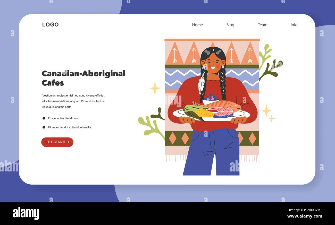 Concetto di cucina fusion culturale. Una donna che rappresenta il patrimonio indigeno presenta il cibo tradizionale con orgoglio. Celebra la diversità gastronomica. Illustrazione vettoriale. Illustrazione Vettoriale