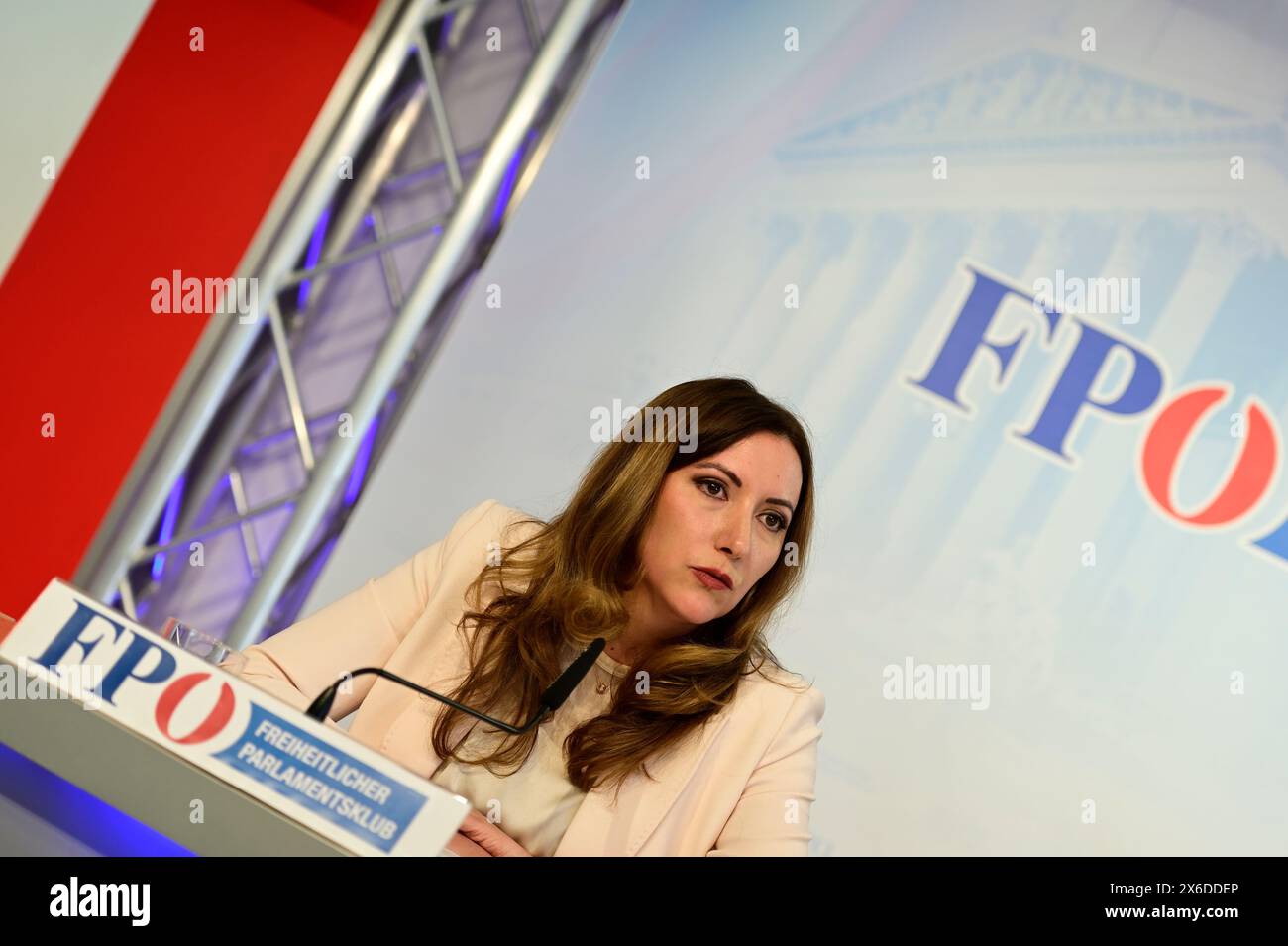 Vienna, Austria. 14 maggio 2024. Conferenza stampa con la portavoce europea di FPÖ e il candidato UE NAbg. Petra Steger Foto Stock