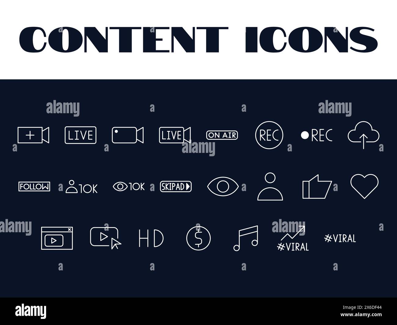 Set icone creazione contenuti. Icona Influencer illustrazione vettore. Vettore di contenuti dei social media. Illustrazione Vettoriale