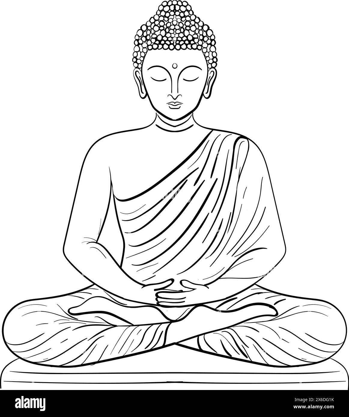 Buddha seduto in meditazione, un vettoriale che delinea l'arte di Lord Gautama Buddha Illustrazione Vettoriale