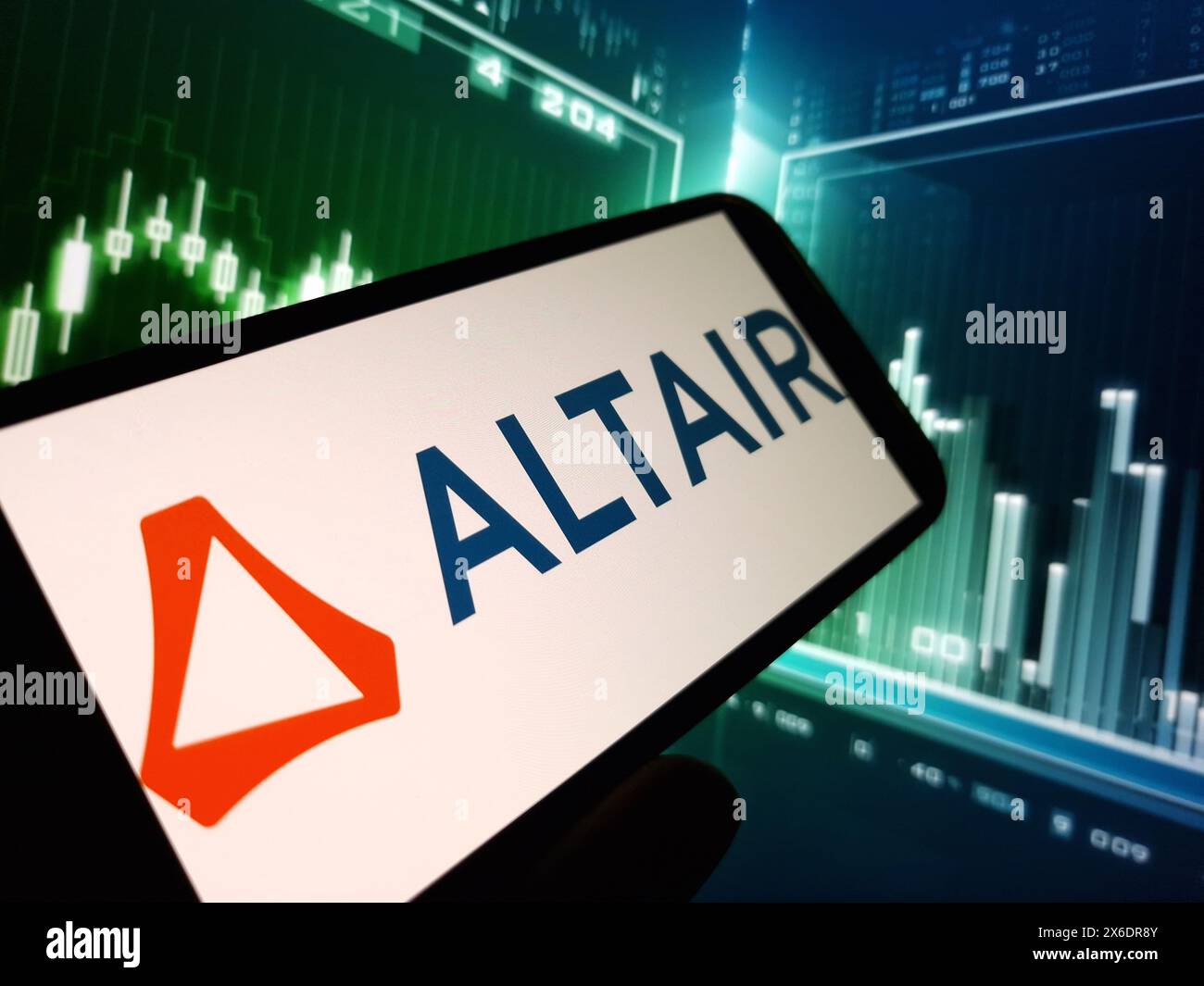 Konskie, Polonia - 13 maggio 2024: Logo della società Altair Engineering visualizzato sul telefono cellulare Foto Stock