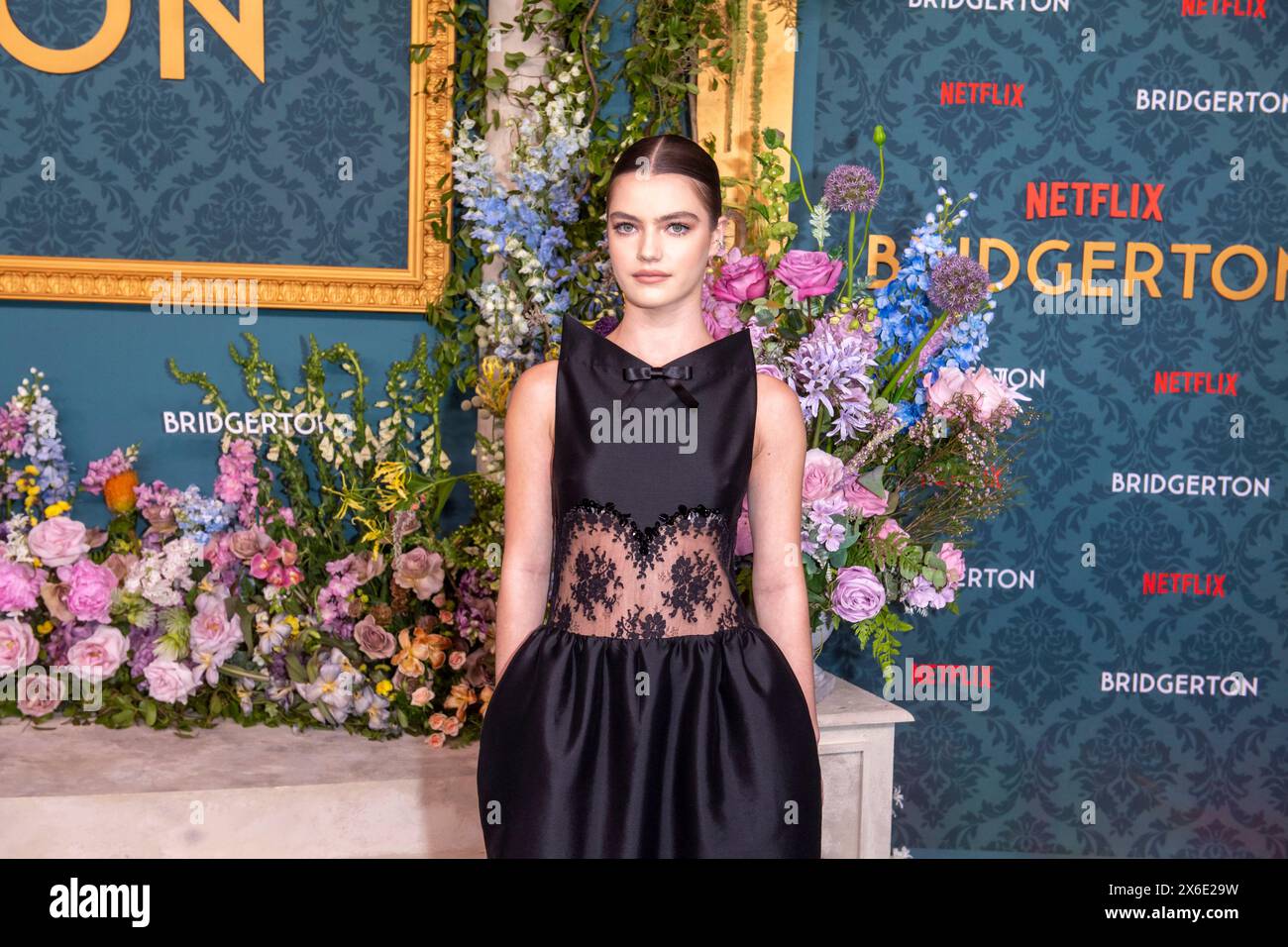 New York, Stati Uniti. 13 maggio 2024. Florence Hunt parteciperà alla prima mondiale della terza stagione di Netflix 'Bridgerton' all'Alice Tully Hall, Lincoln Center, a New York, USA, il 13 maggio 2024. (Foto di Thenews2/NurPhoto) crediti: NurPhoto SRL/Alamy Live News Foto Stock