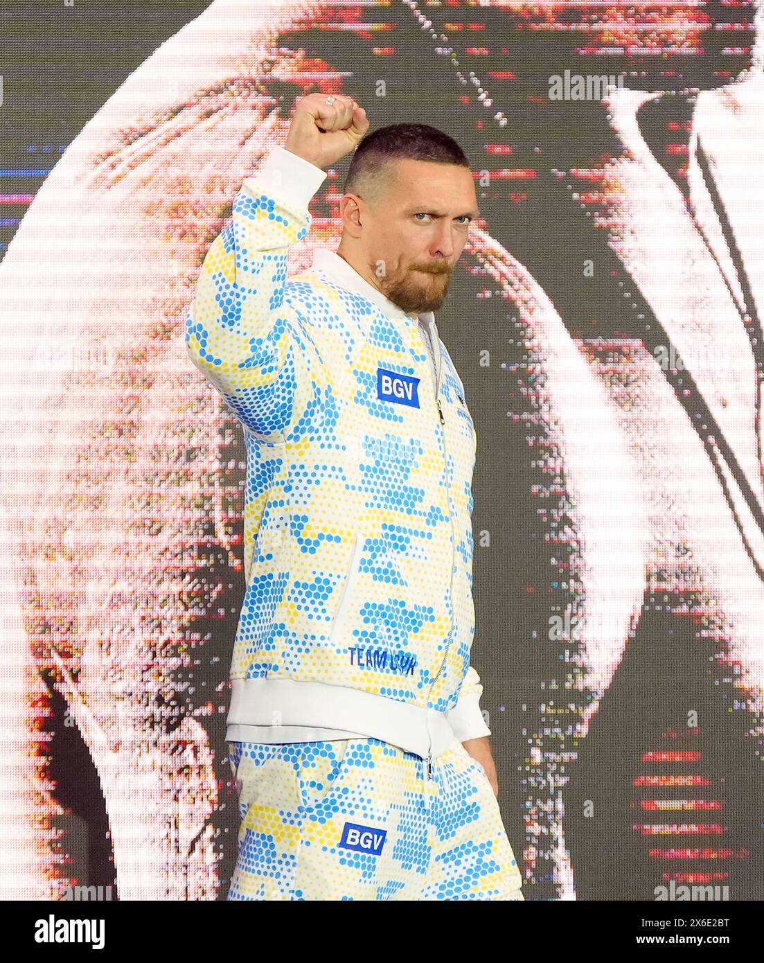 Oleksandr Usyk durante i grandi arrivi cerimoniali al Boulevard City Music World, Riyadh, Arabia Saudita. Sabato 18 maggio si svolgerà la lotta per il titolo IBF, WBA, WBC e WBO tra Tyson Fury e Oleksandr Usyk. Data foto: Martedì 14 maggio 2024. Foto Stock