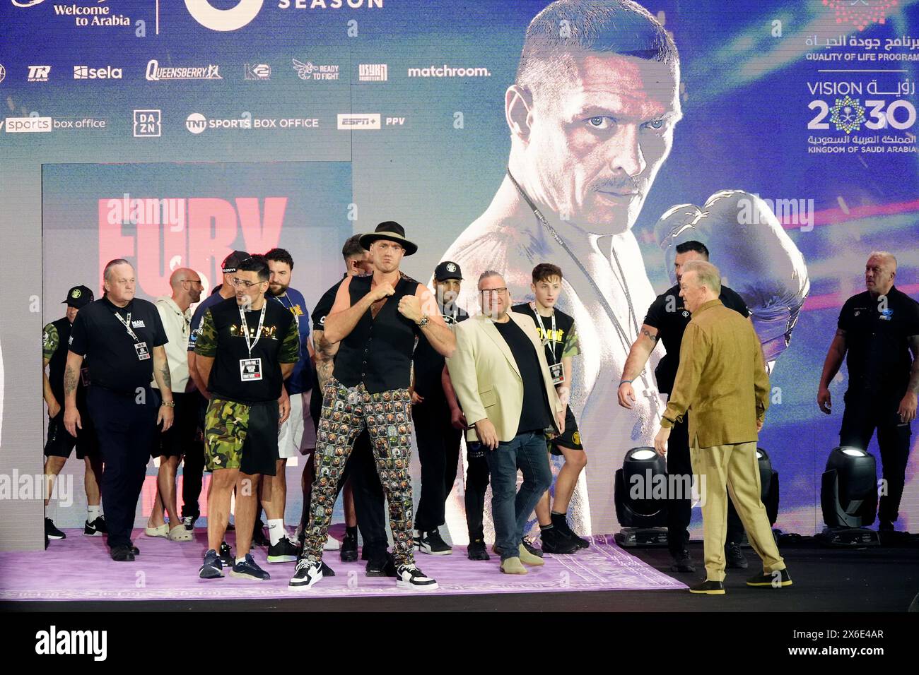 Tyson Fury durante i grandi arrivi cerimoniali al Boulevard City Music World, Riyadh, Arabia Saudita. Sabato 18 maggio si svolgerà la lotta per il titolo IBF, WBA, WBC e WBO tra Tyson Fury e Oleksandr Usyk. Data foto: Martedì 14 maggio 2024. Foto Stock