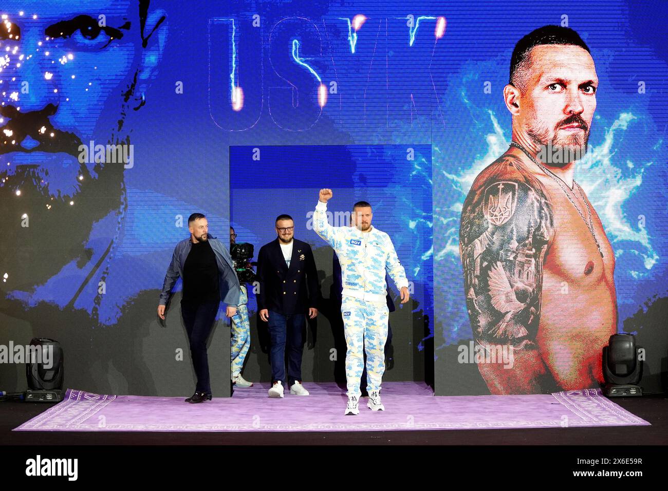 Oleksandr Usyk durante i grandi arrivi cerimoniali al Boulevard City Music World, Riyadh, Arabia Saudita. Sabato 18 maggio si svolgerà la lotta per il titolo IBF, WBA, WBC e WBO tra Tyson Fury e Oleksandr Usyk. Data foto: Martedì 14 maggio 2024. Foto Stock