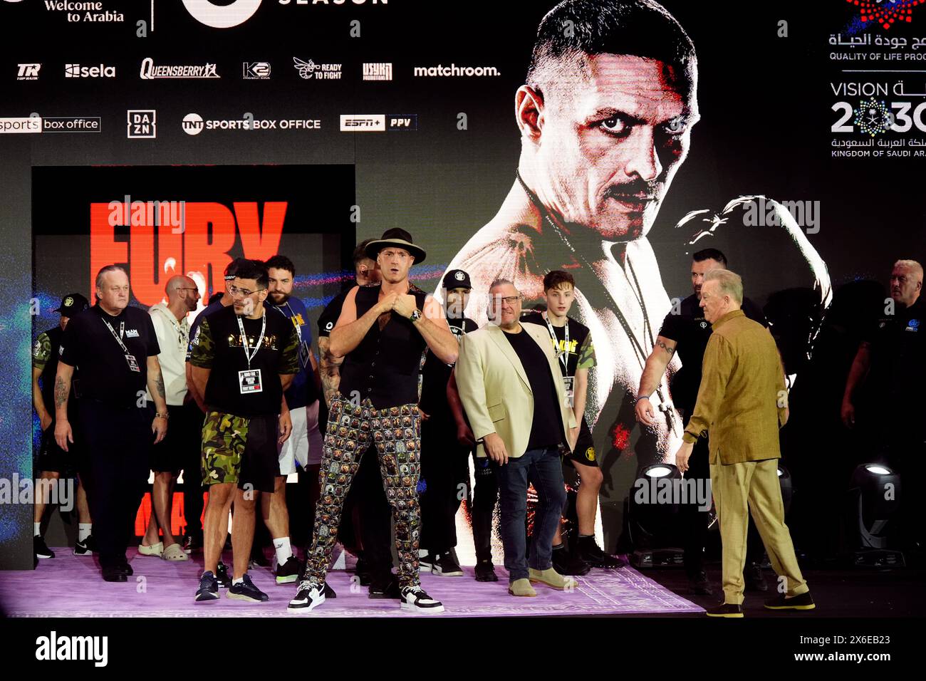 Tyson Fury durante i grandi arrivi cerimoniali al Boulevard City Music World, Riyadh, Arabia Saudita. Sabato 18 maggio si svolgerà la lotta per il titolo IBF, WBA, WBC e WBO tra Tyson Fury e Oleksandr Usyk. Data foto: Martedì 14 maggio 2024. Foto Stock