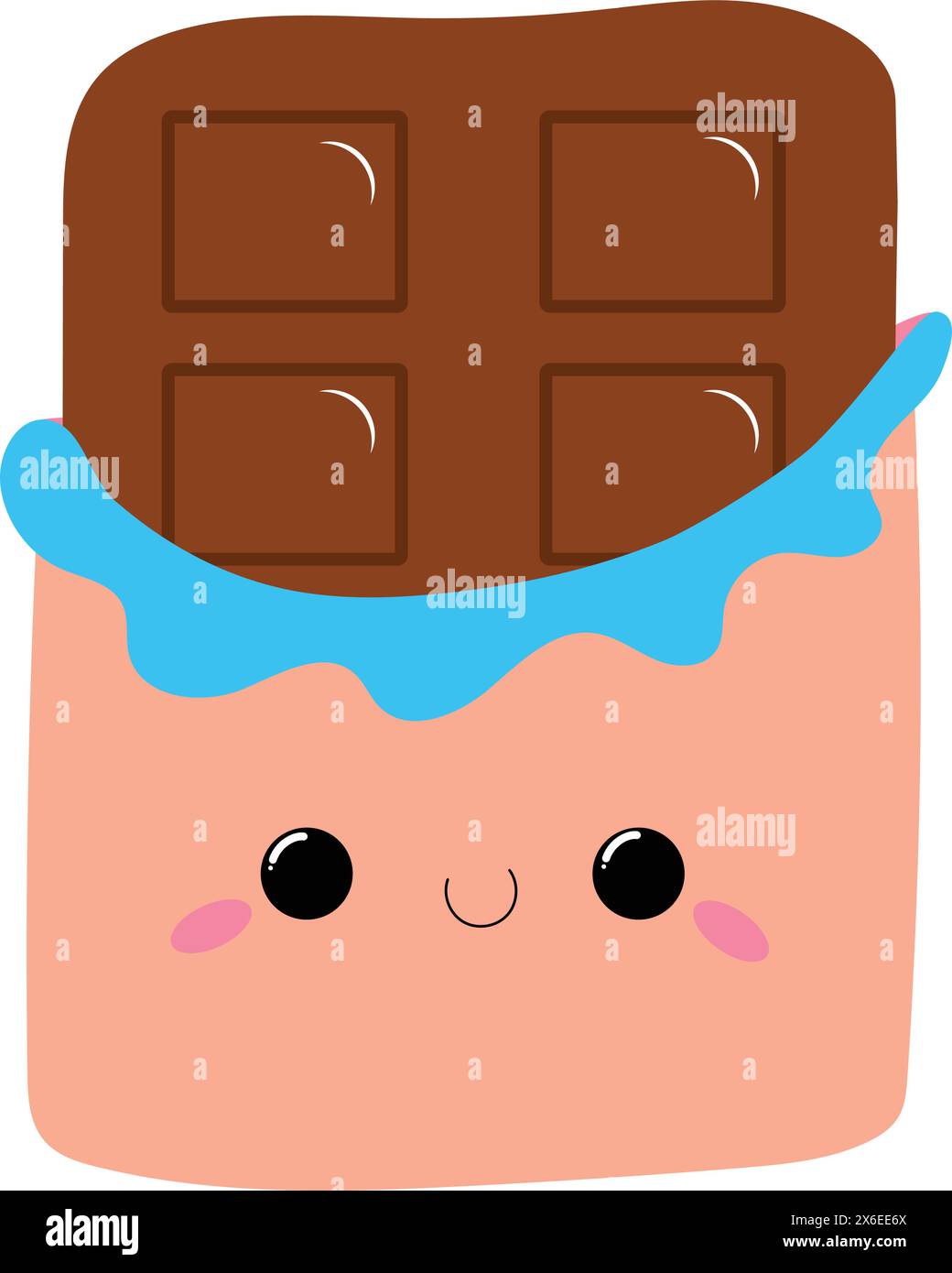 Pezzo di cioccolato cartoni animati con faccia carina Illustrazione Vettoriale