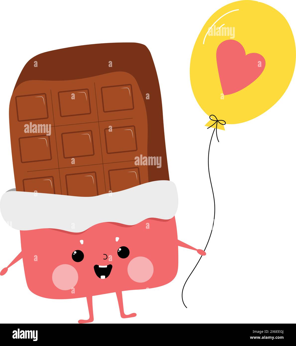 Pezzo di cioccolato cartoni animati con faccia carina Illustrazione Vettoriale