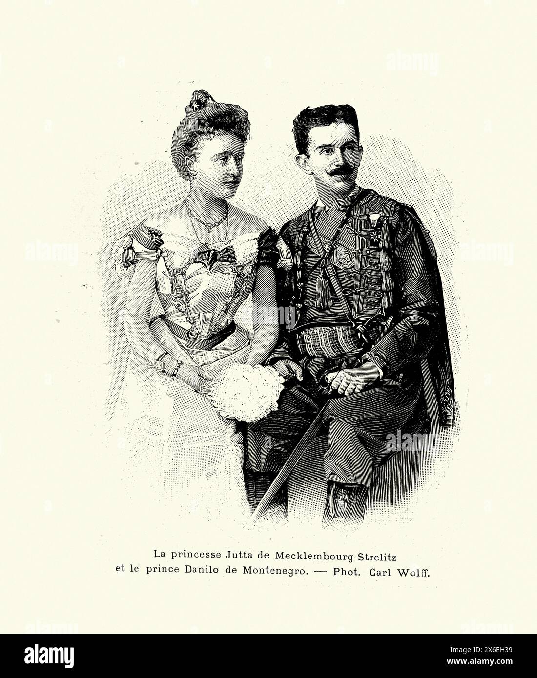 Duchessa Jutta di Meclemburgo-Strelitz e principe ereditario Danilo del Montenegro, 1890 anni Foto Stock