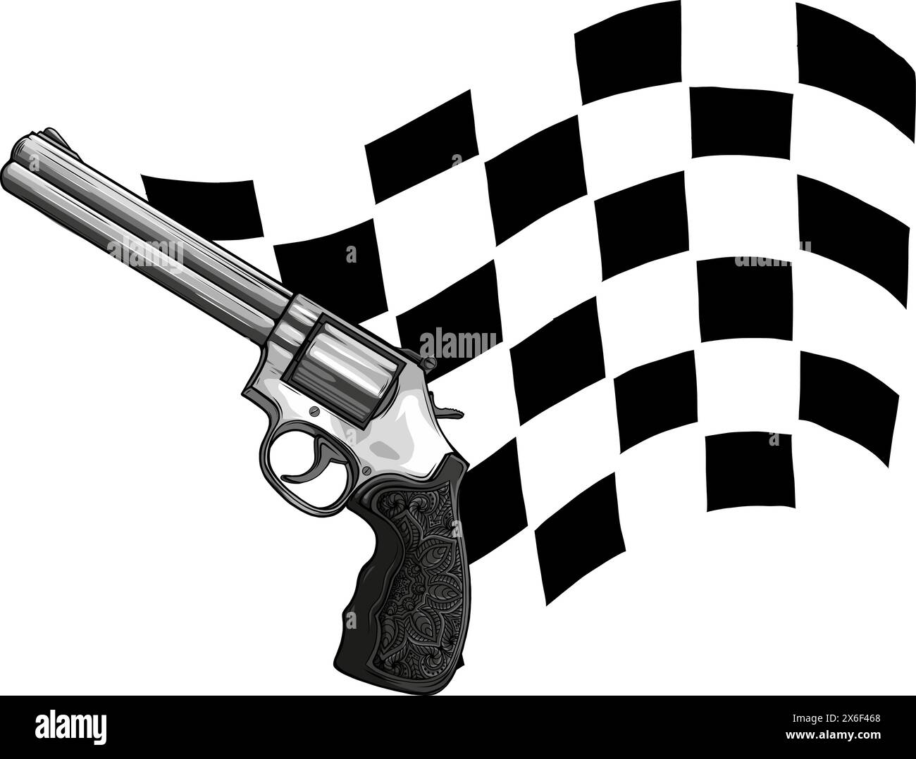 Pistola monocromatica con disegno vettoriale per bandiera da corsa Illustrazione Vettoriale