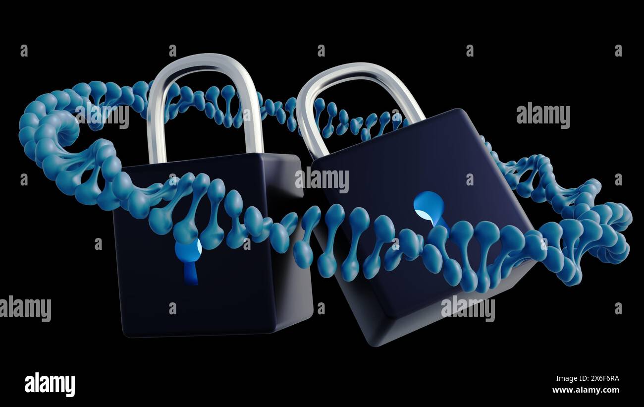 Rendering 3d di DNA circolare plasmidico e lucchetti Foto Stock