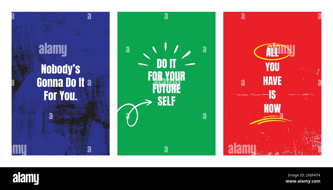 Tre poster, decorazioni con poster per la camera da letto, arredamento della camera, citazioni motivazionali, poster delle citazioni, opere d'arte ispiratrici Illustrazione Vettoriale