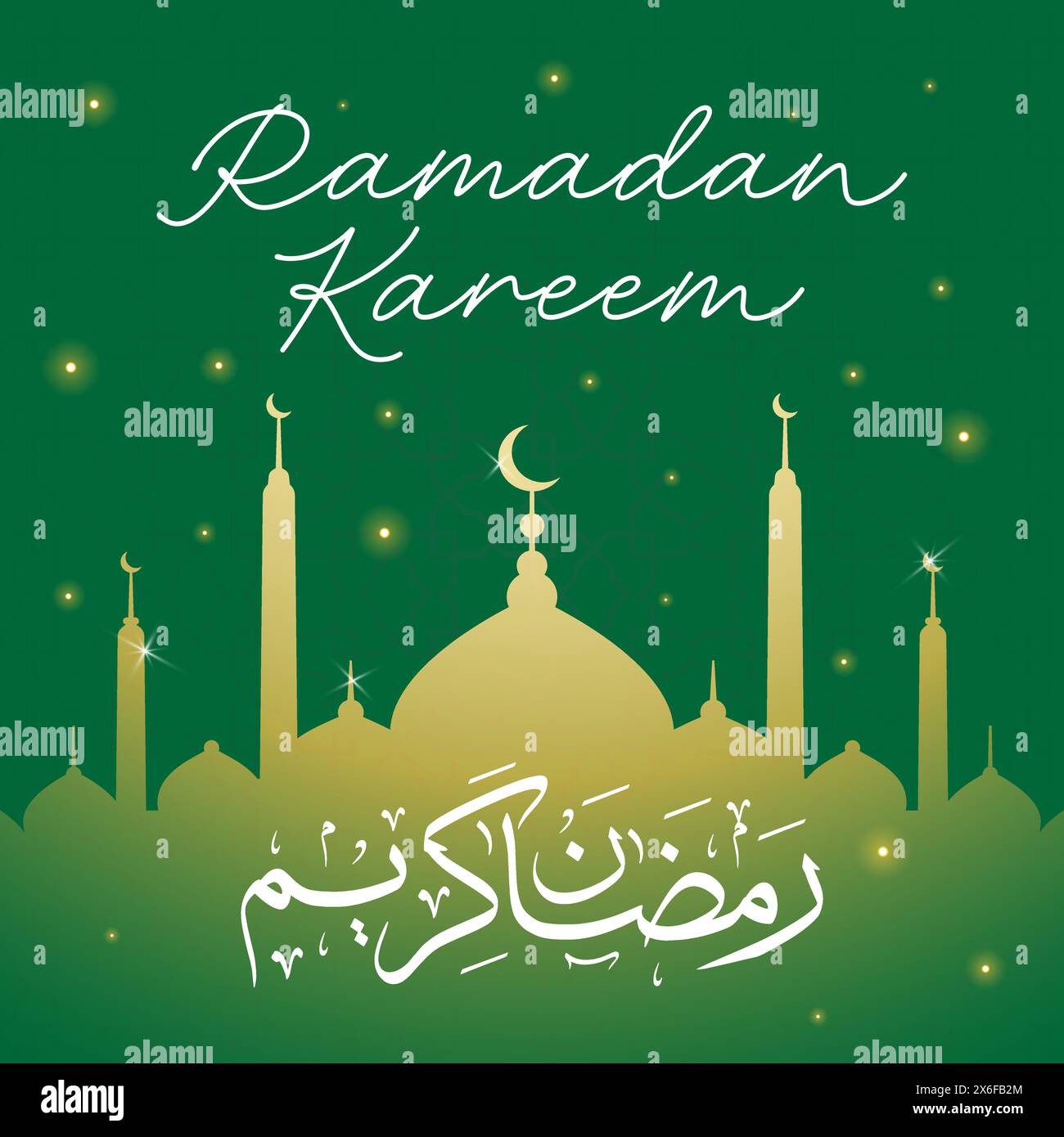 Ramadan kareem in calligrafia araba saluti con moque islamica e decorazione, tradotto 'felice ramadan' puoi usarlo per biglietti d'auguri, social Illustrazione Vettoriale