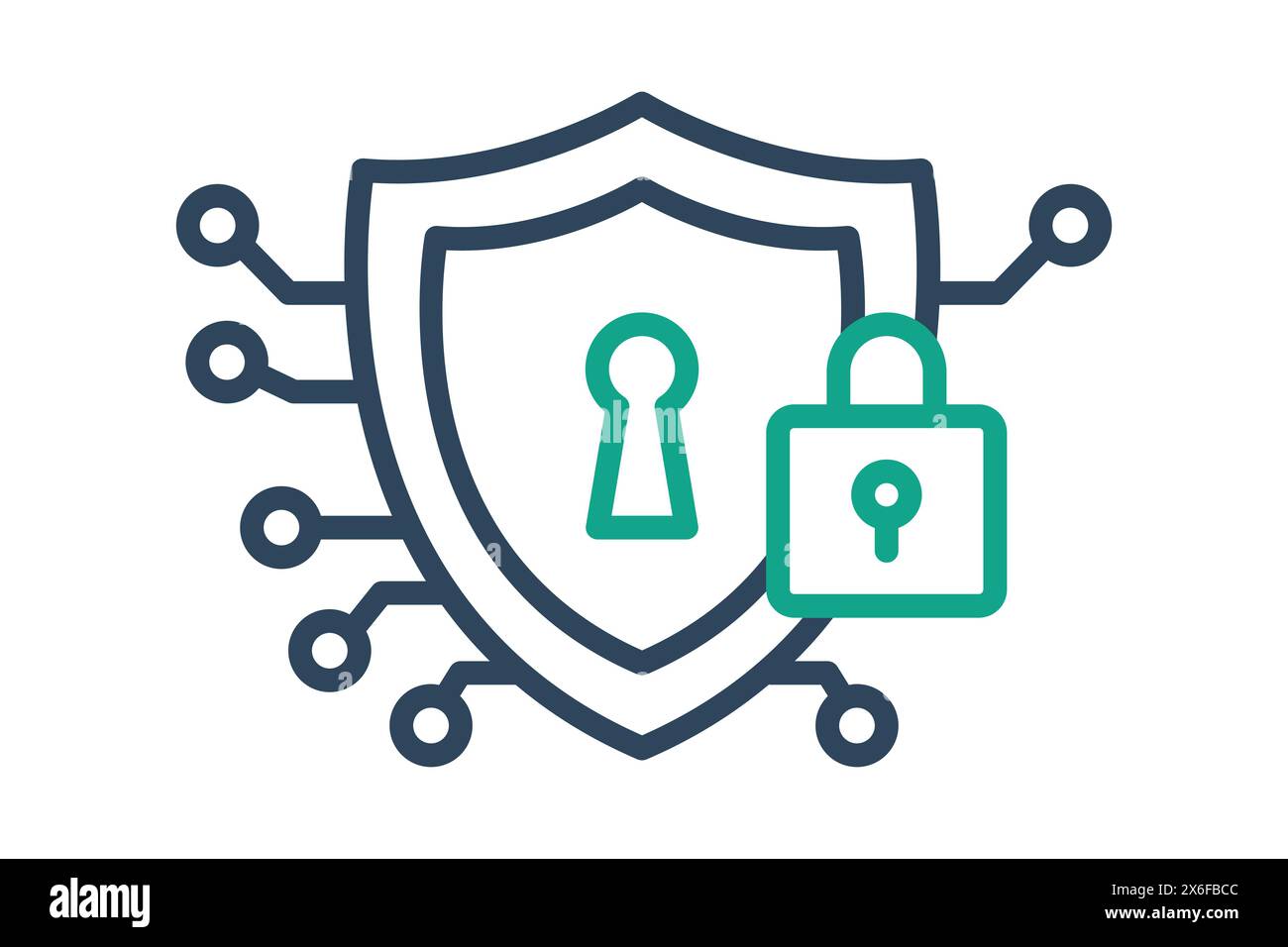 icona sicurezza informatica. protezione con lucchetto. icona relativa alla tecnologia dell'informazione. stile icona linea. illustrazione vettoriale elemento tecnologico Illustrazione Vettoriale