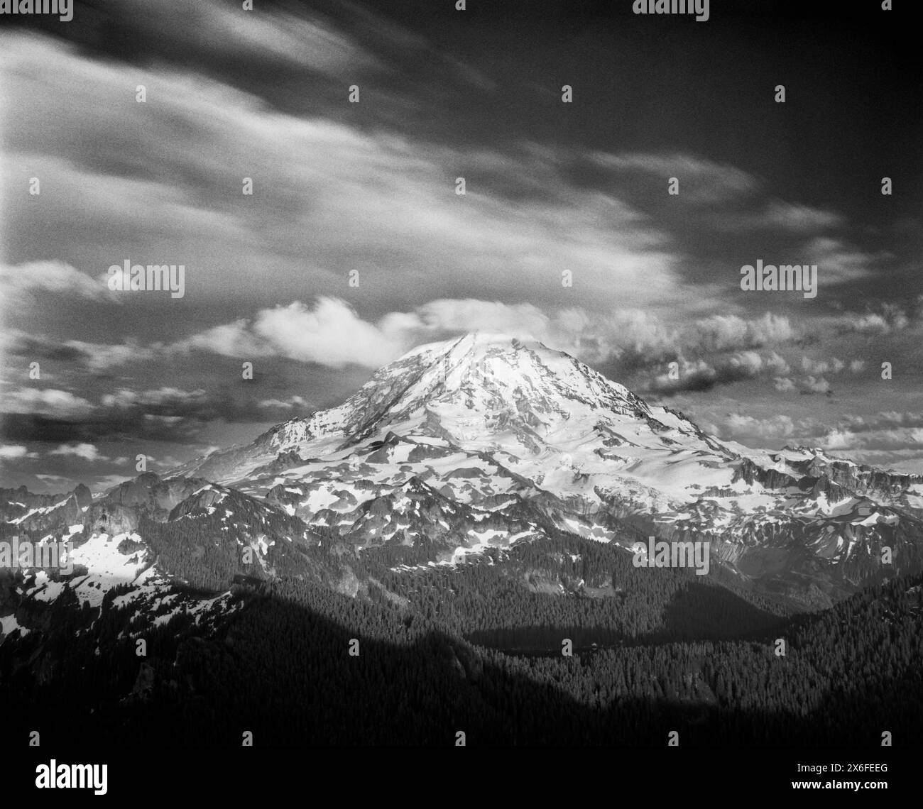 BW01861-00..... WASHINGTON - Mount Rainier visto dal Tolmmie Peak Lookout, Mount Rainier National Park. Ilford Delta 100 Film - esposizione 3 min f22 Foto Stock