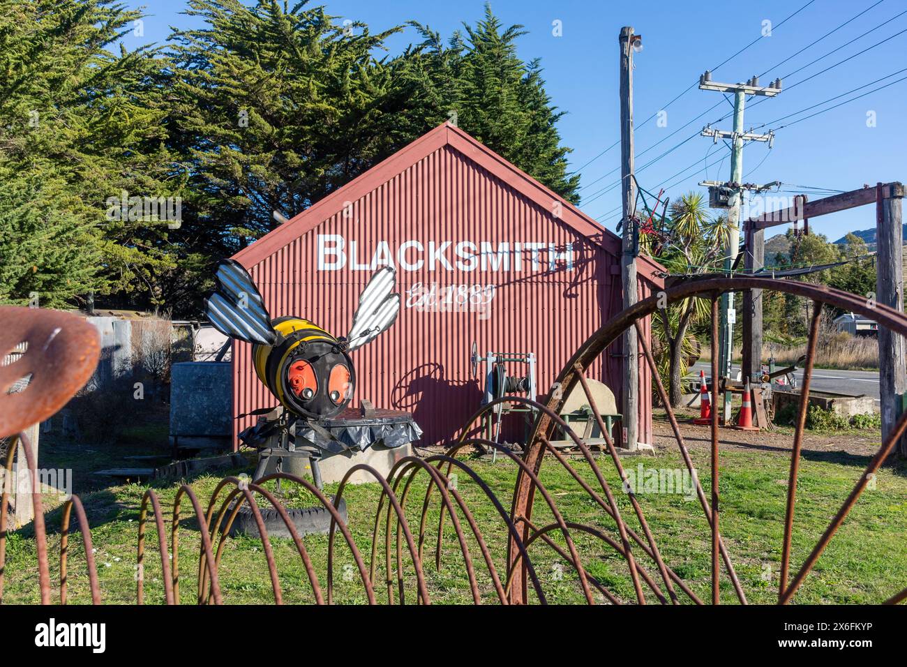 Blacksmith Premises, Gebbies Pass Road, Teddington, Lyttelton Harbour, Banks Peninsula, Canterbury, nuova Zelanda Foto Stock