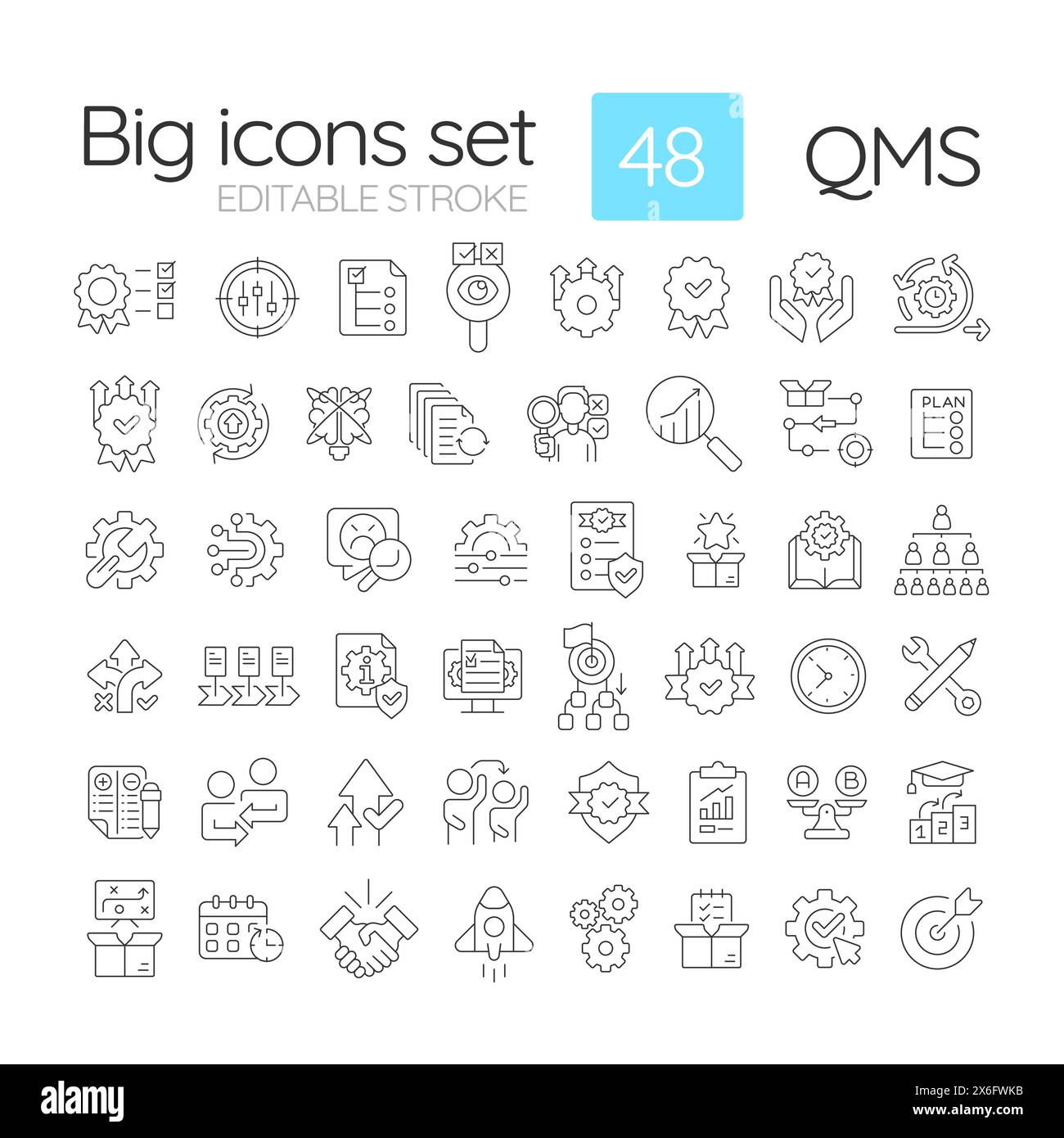 Set di icone lineari QMS Illustrazione Vettoriale