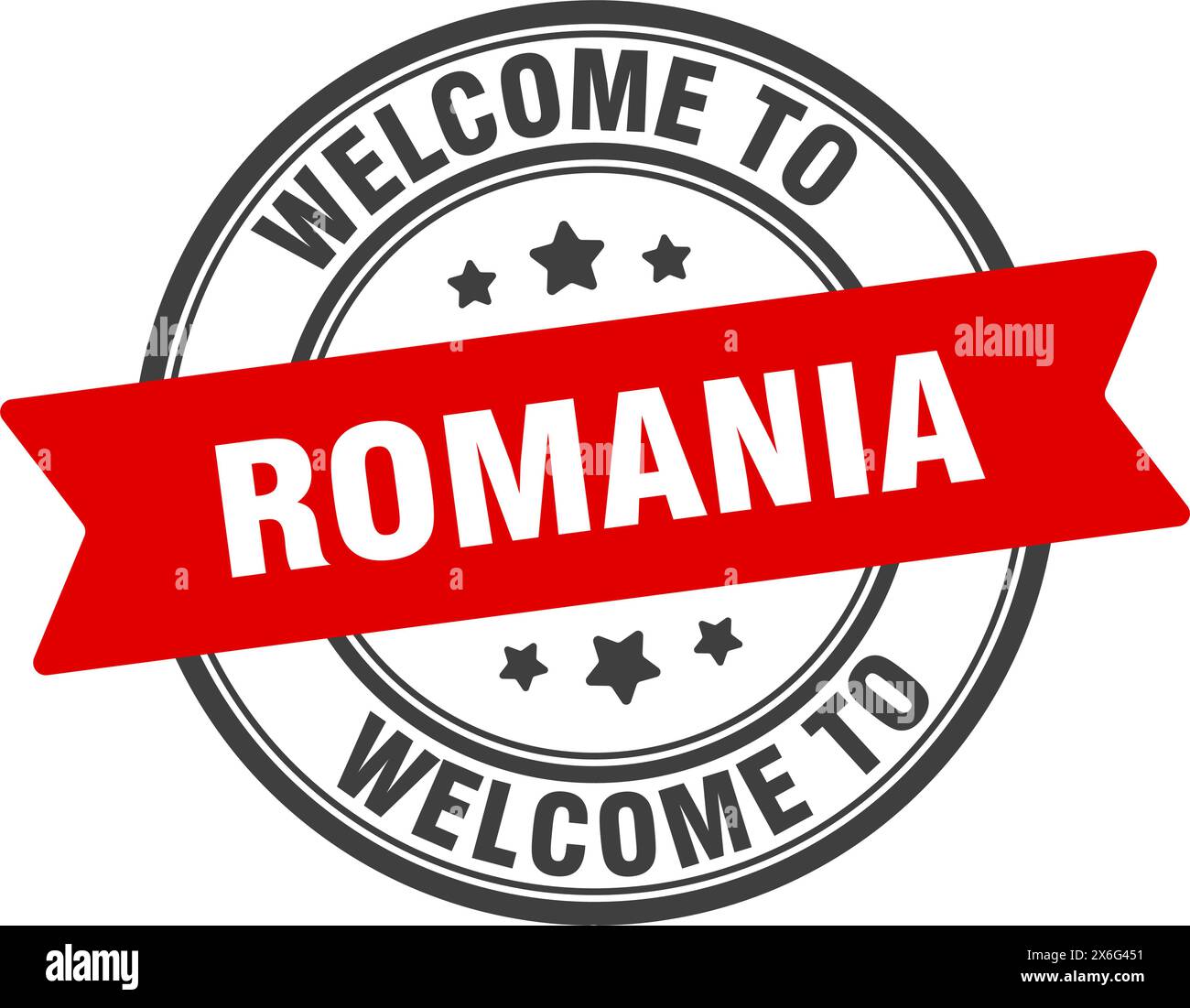 Benvenuto in Romania. Segno rotondo rumeno isolato su sfondo bianco Illustrazione Vettoriale